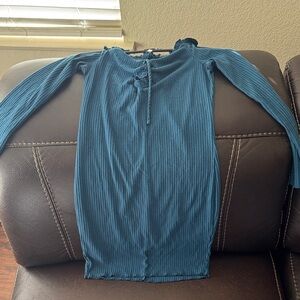 Teal Long Sleeve Ribbed Dress